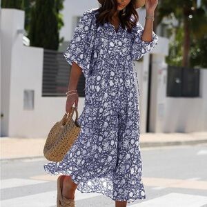 Blue Floral Maxi Dress for Women